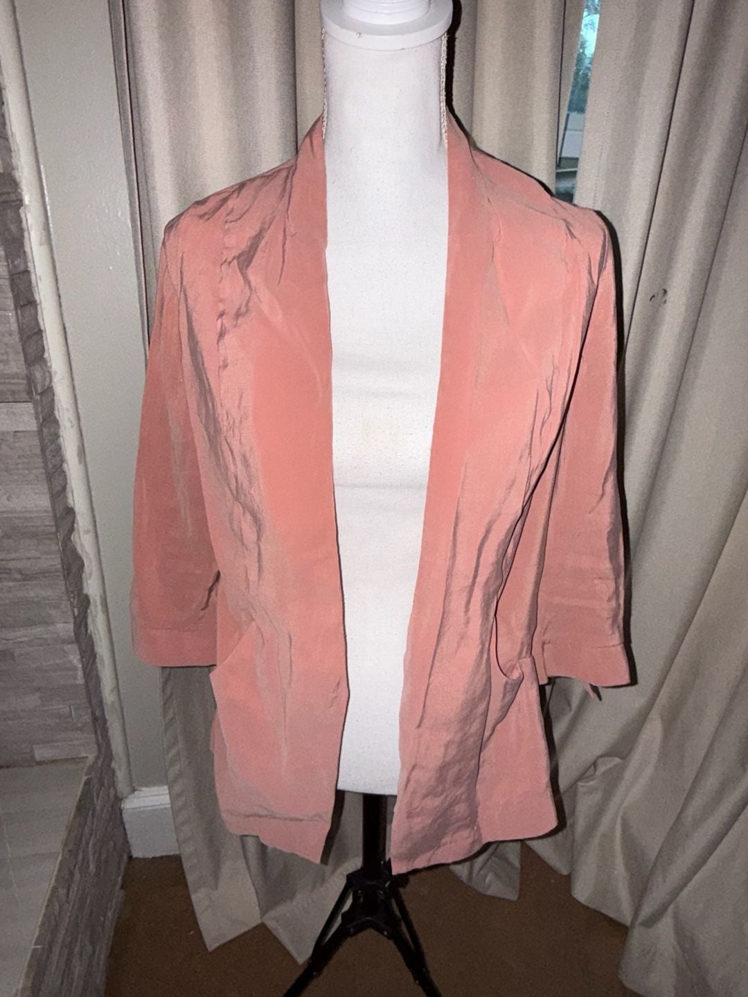 Lauren Conrad Blazer Size XS Pink Open Front Rayon 3/4 Sleeve 2