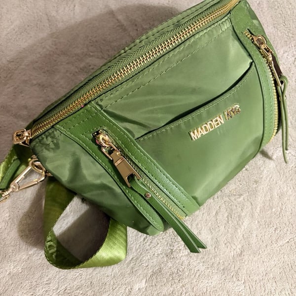 Madden NYC Multi Zipper Fanny Pack Crossbody Olive Green Nylon