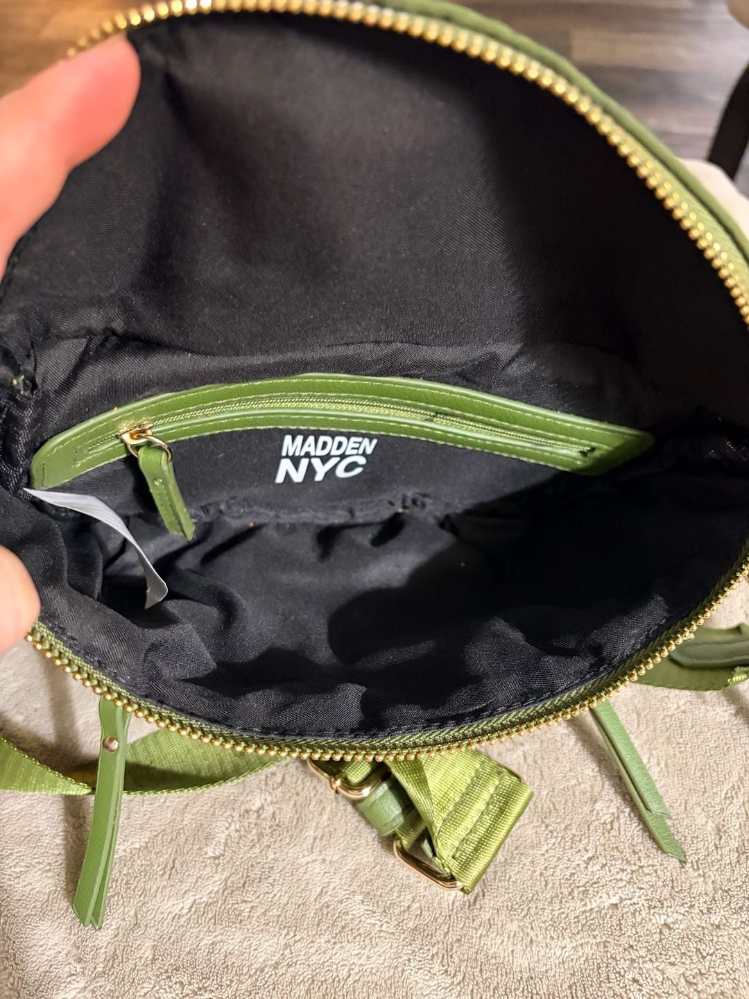 Madden NYC Multi Zipper Fanny Pack Crossbody Olive Green Nylon 5