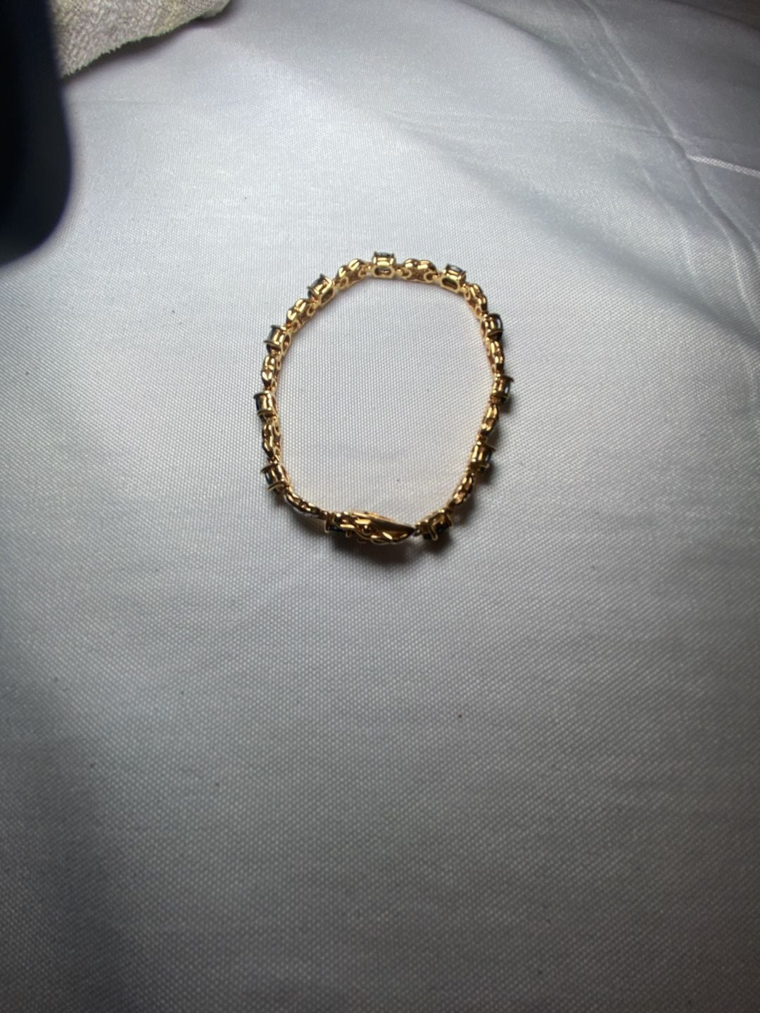 Vintage Gold Tone Link Bracelet with Blue Sapphire Stones 2