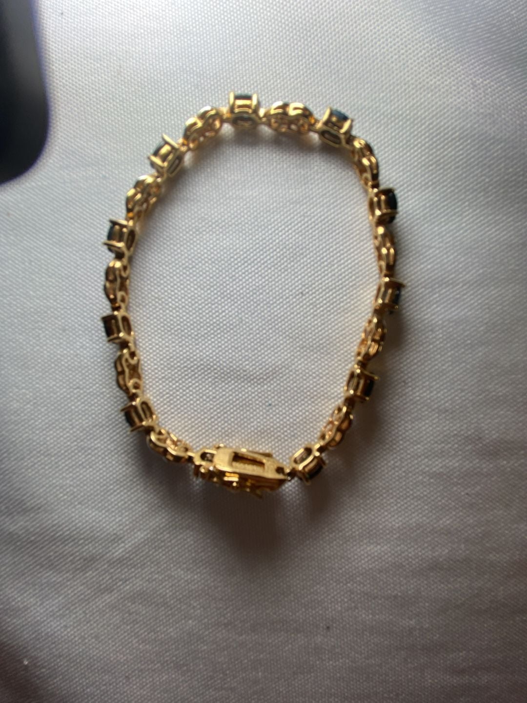 Vintage Gold Tone Link Bracelet with Blue Sapphire Stones 3