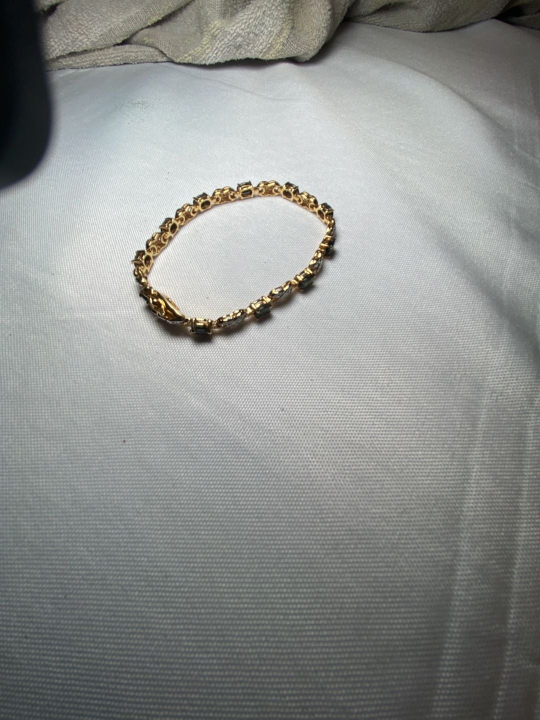Vintage Gold Tone Link Bracelet with Blue Sapphire Stones 4