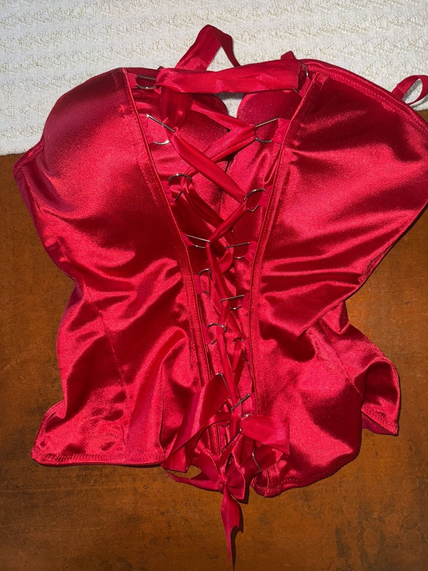 SPIRIT Red Satin Corset Top Size XL Lace Up Back 1