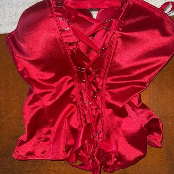 SPIRIT Red Satin Corset Top Size XL Lace Up Back