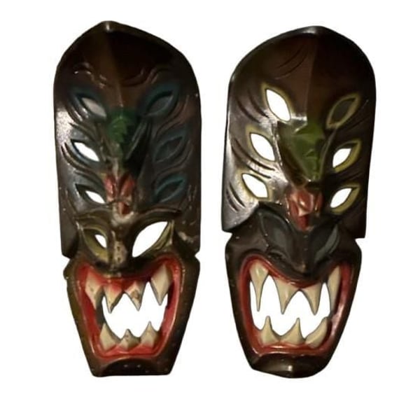 Hand Carved Wooden Tiki Wall Masks Pair