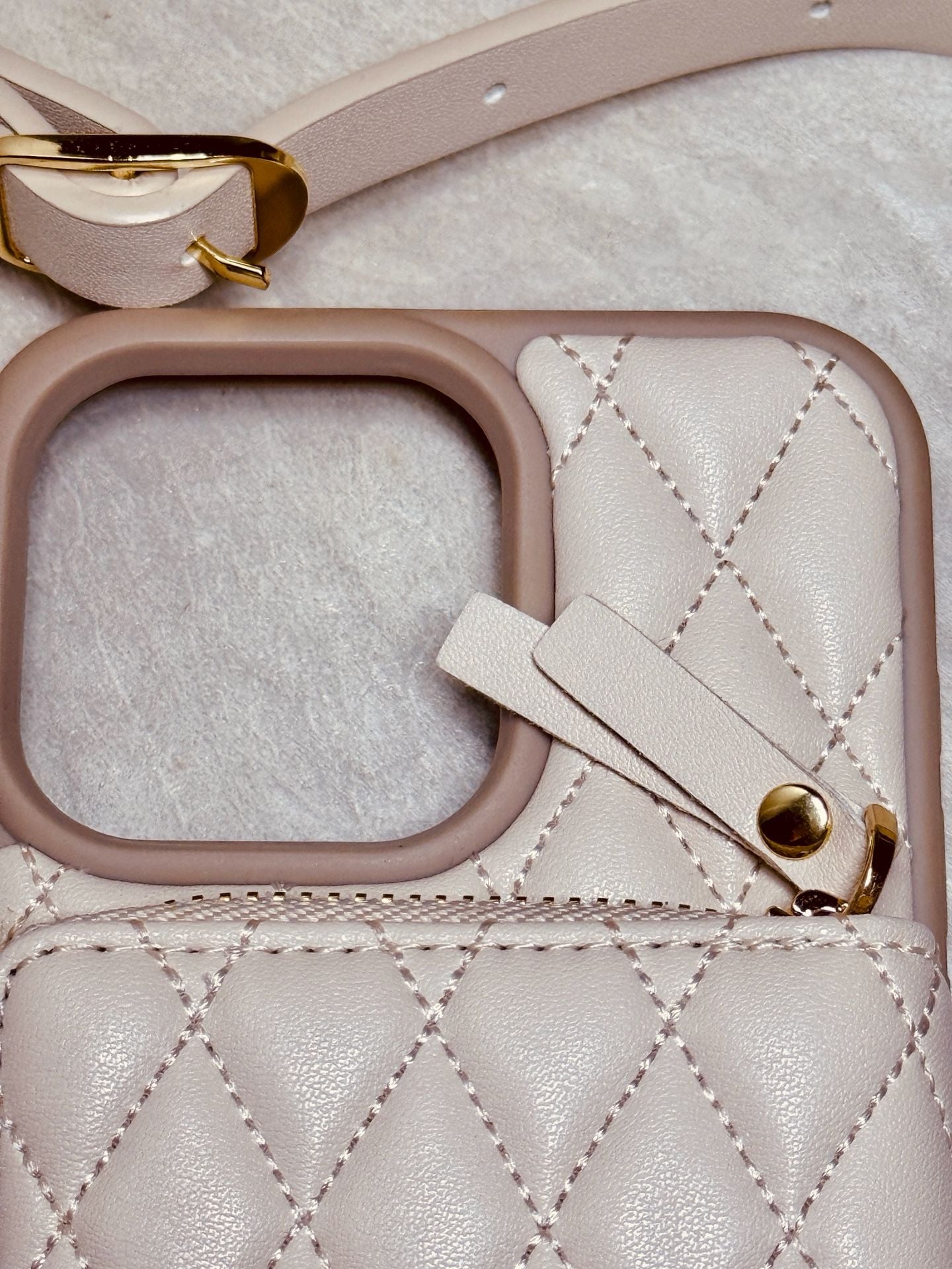 ZVE Crossbody Wallet iPhone 14 Pro Max Case Beige Quilted Leather with Strap 3