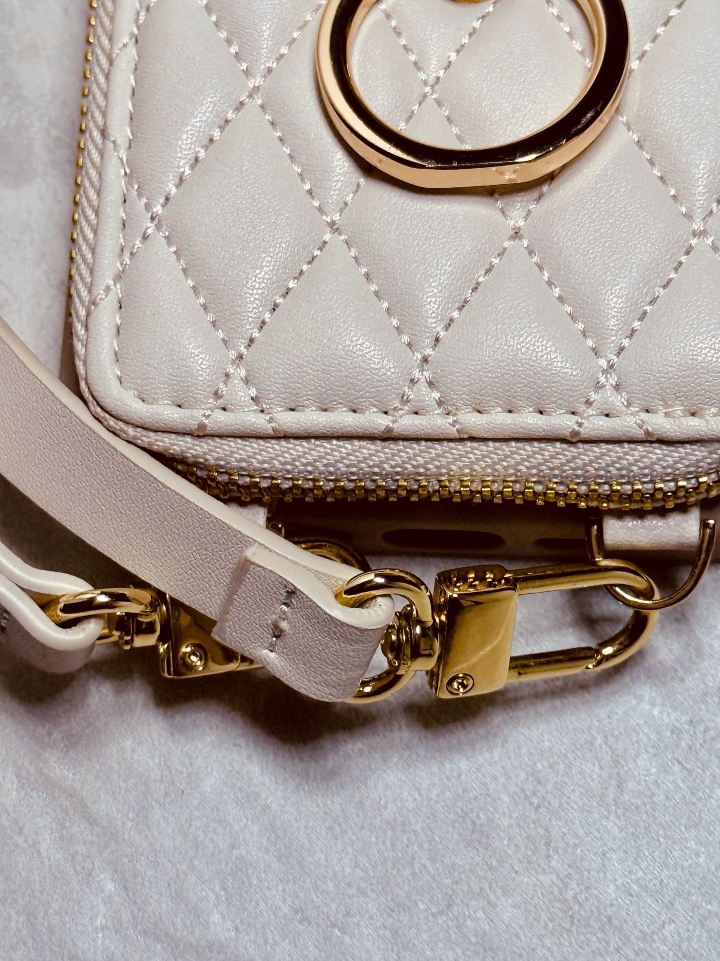 ZVE Crossbody Wallet iPhone 14 Pro Max Case Beige Quilted Leather with Strap 4