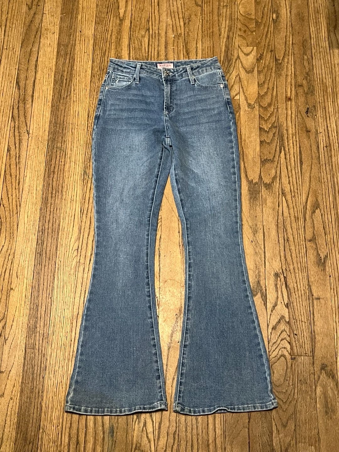 Juicy Couture Flare Jeans Size 3/26 Blue Denim Rhinestone Logo 2