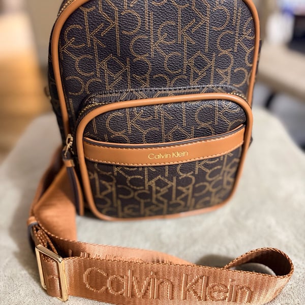 Calvin Klein Monogram Sling Backpack Brown Logo
