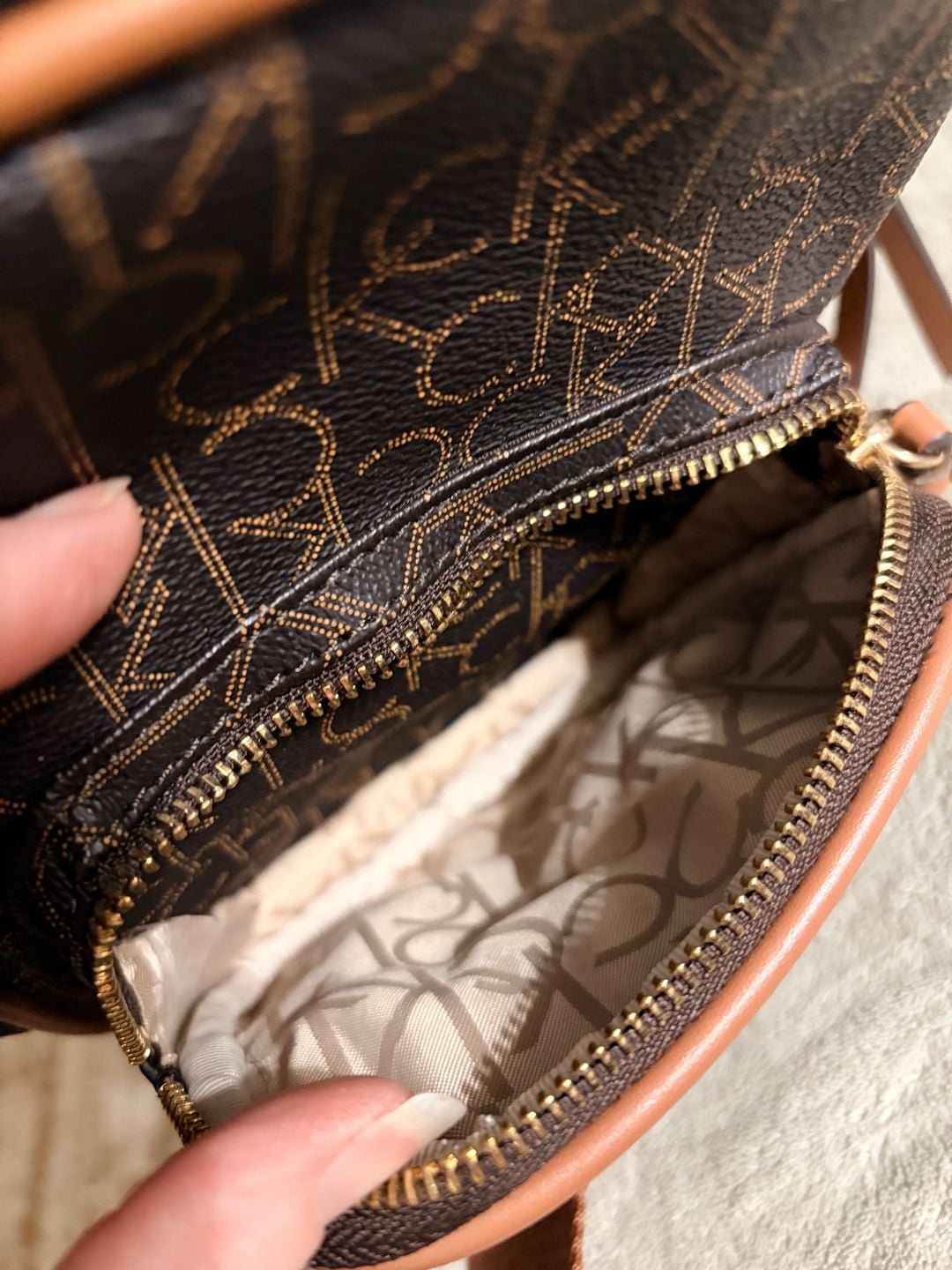 Calvin Klein Monogram Sling Backpack Brown Logo 8