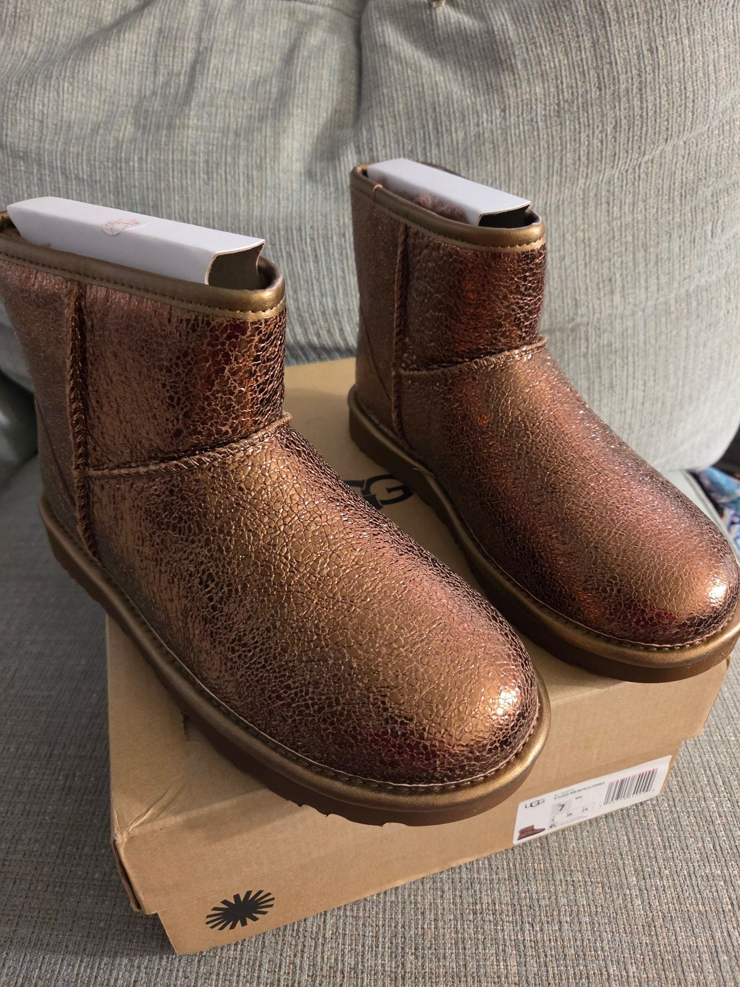 UGG Classic Mini Metallic Sparkle Size 7 Bronze Boots 2