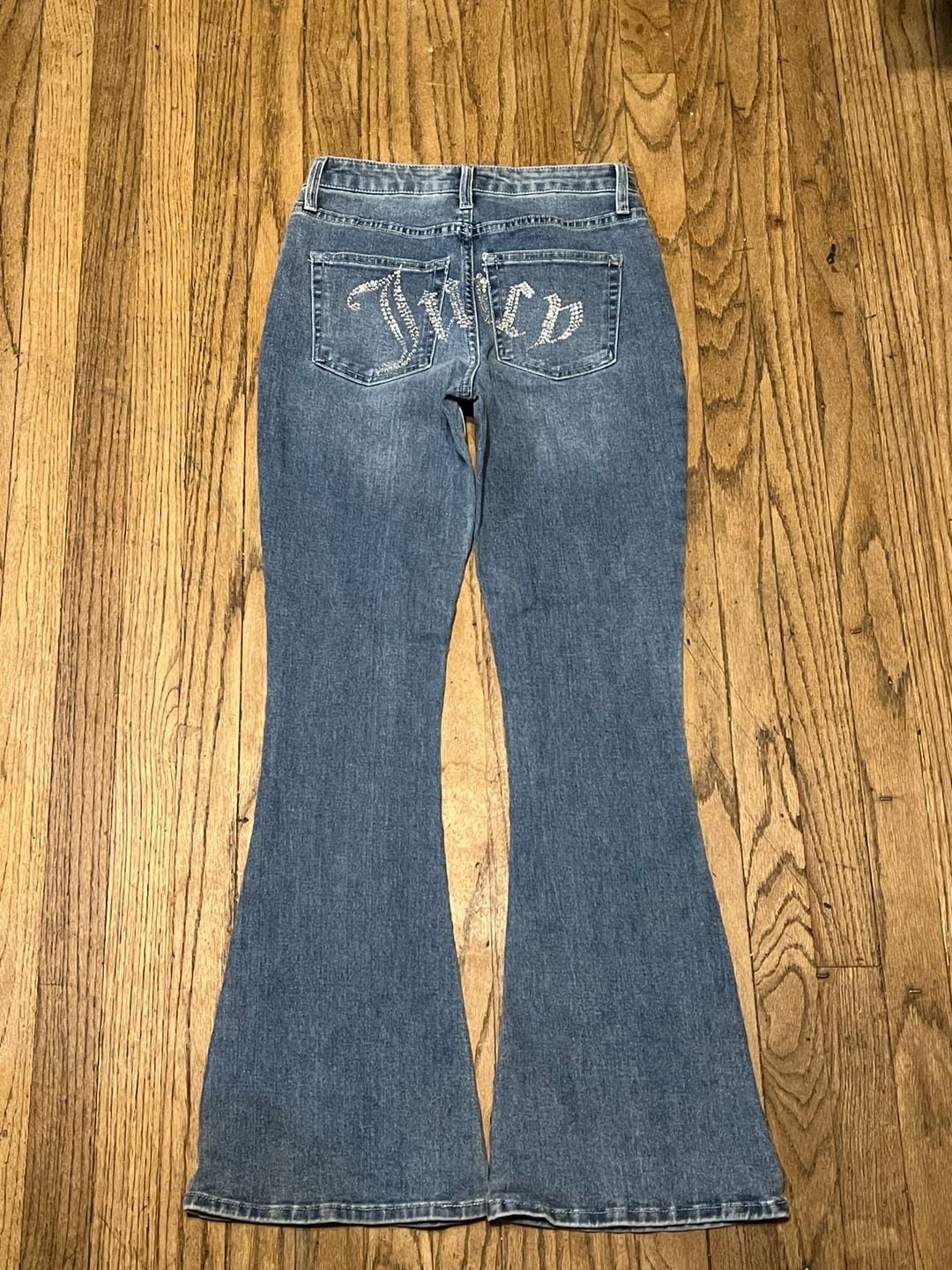 Juicy Couture Flare Jeans Size 3/26 Blue Denim Rhinestone Logo 8