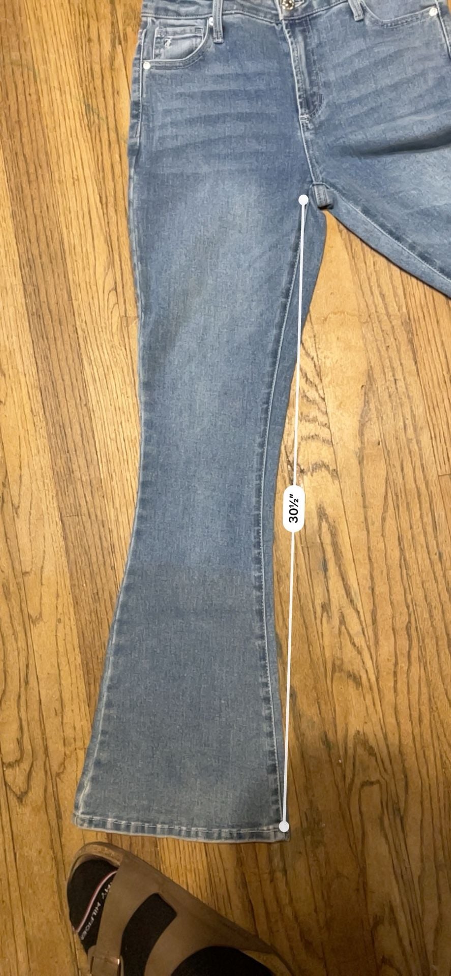 Juicy Couture Flare Jeans Size 3/26 Blue Denim Rhinestone Logo 11