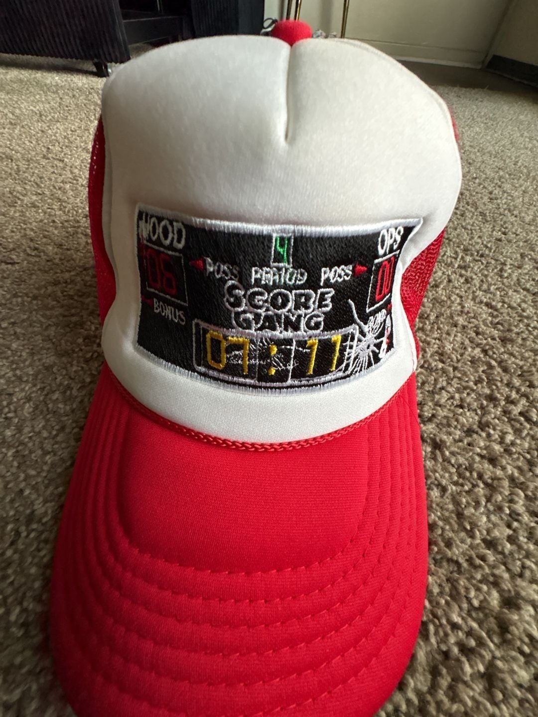 Score Gang Scoreboard Trucker Hat Red White 3