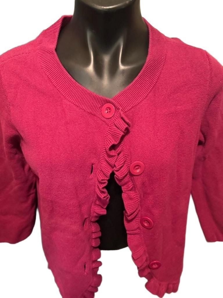 Ann Taylor Cardigan Size L Pink Ruffle Button Front 2