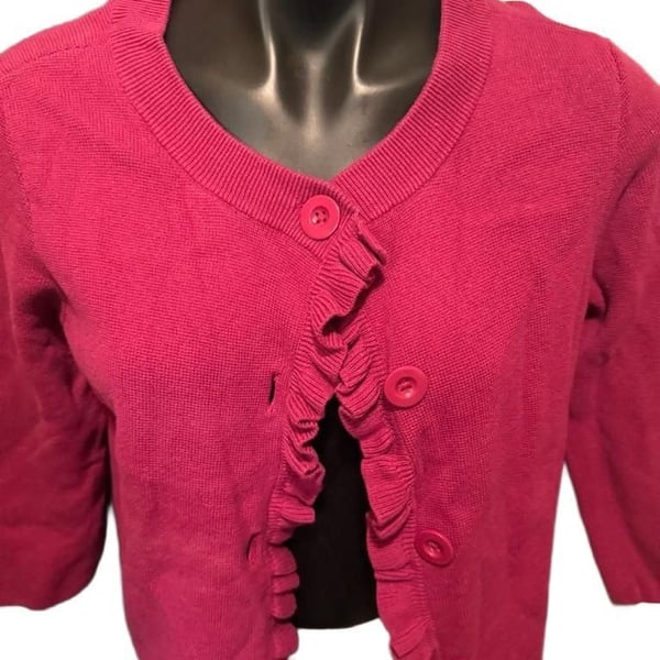 Ann Taylor Cardigan Size L Pink Ruffle Button Front