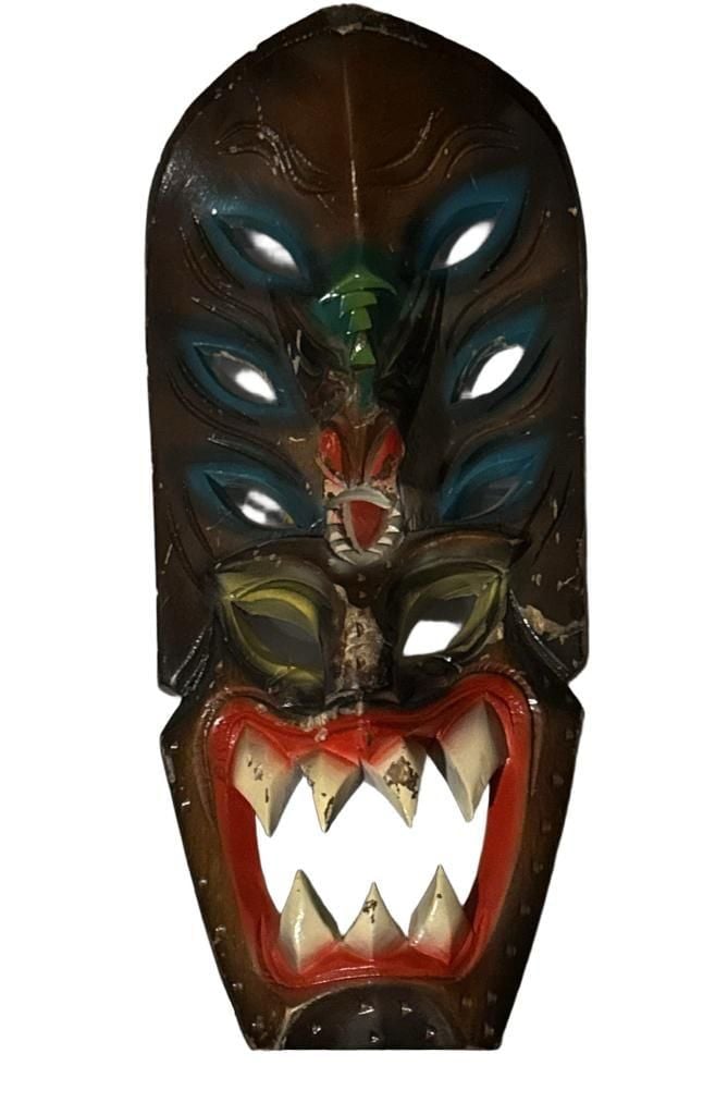 Hand Carved Wooden Tiki Wall Masks Pair 5