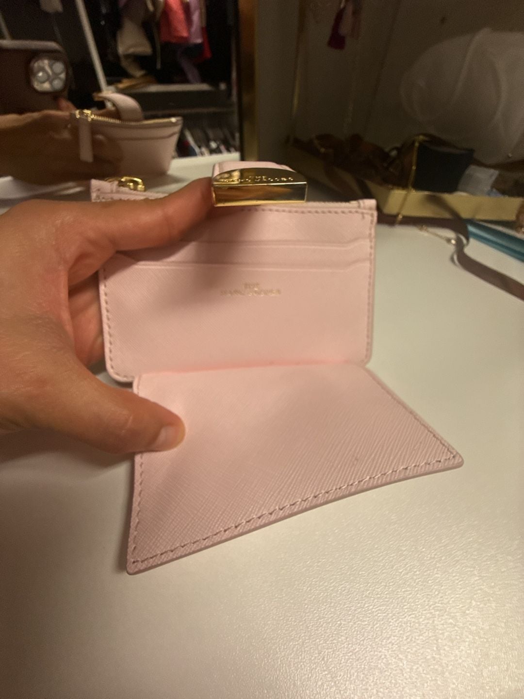 The Marc Jacobs The Softshot Top Zip Card Holder Pink Leather 5