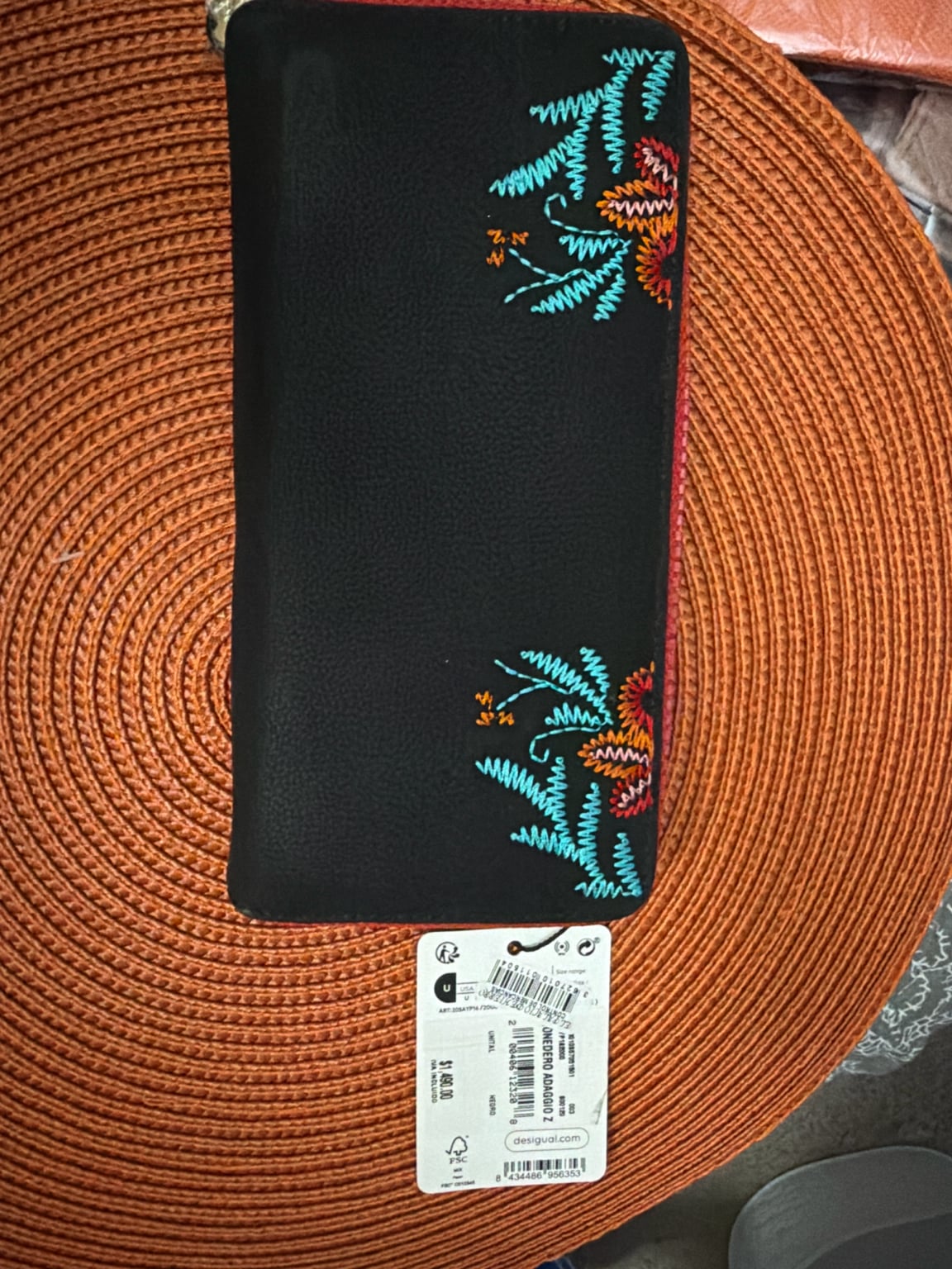 Desigual Onedero Adaggio Z Wallet Black Floral Embroidered 6