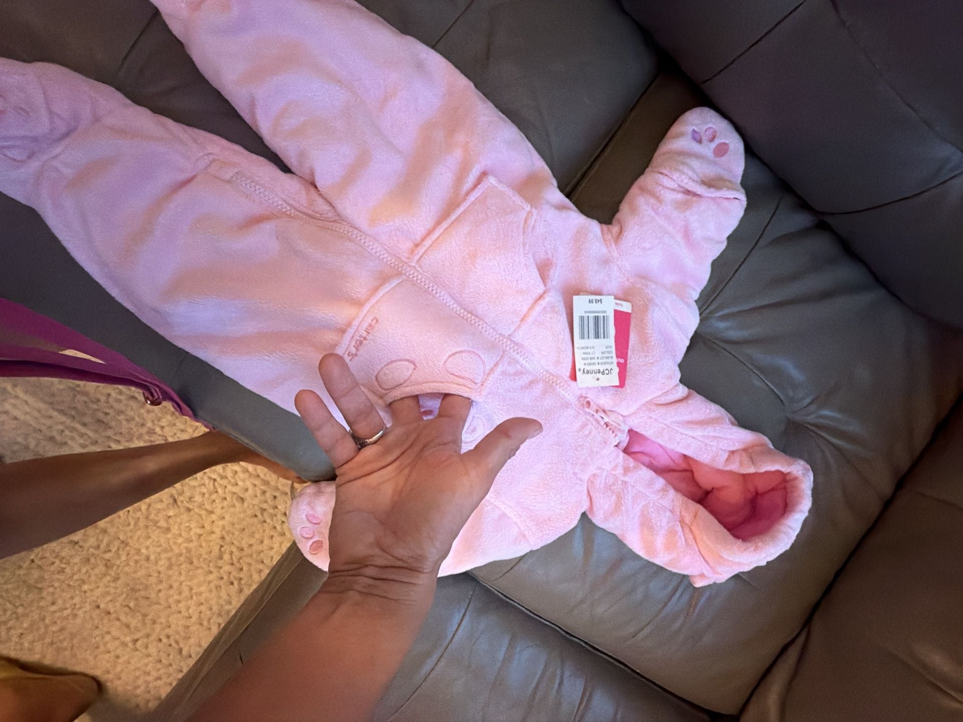 Carter's Hooded Sherpa Jumpsuit Size 0-3 Month Pink Bear 7