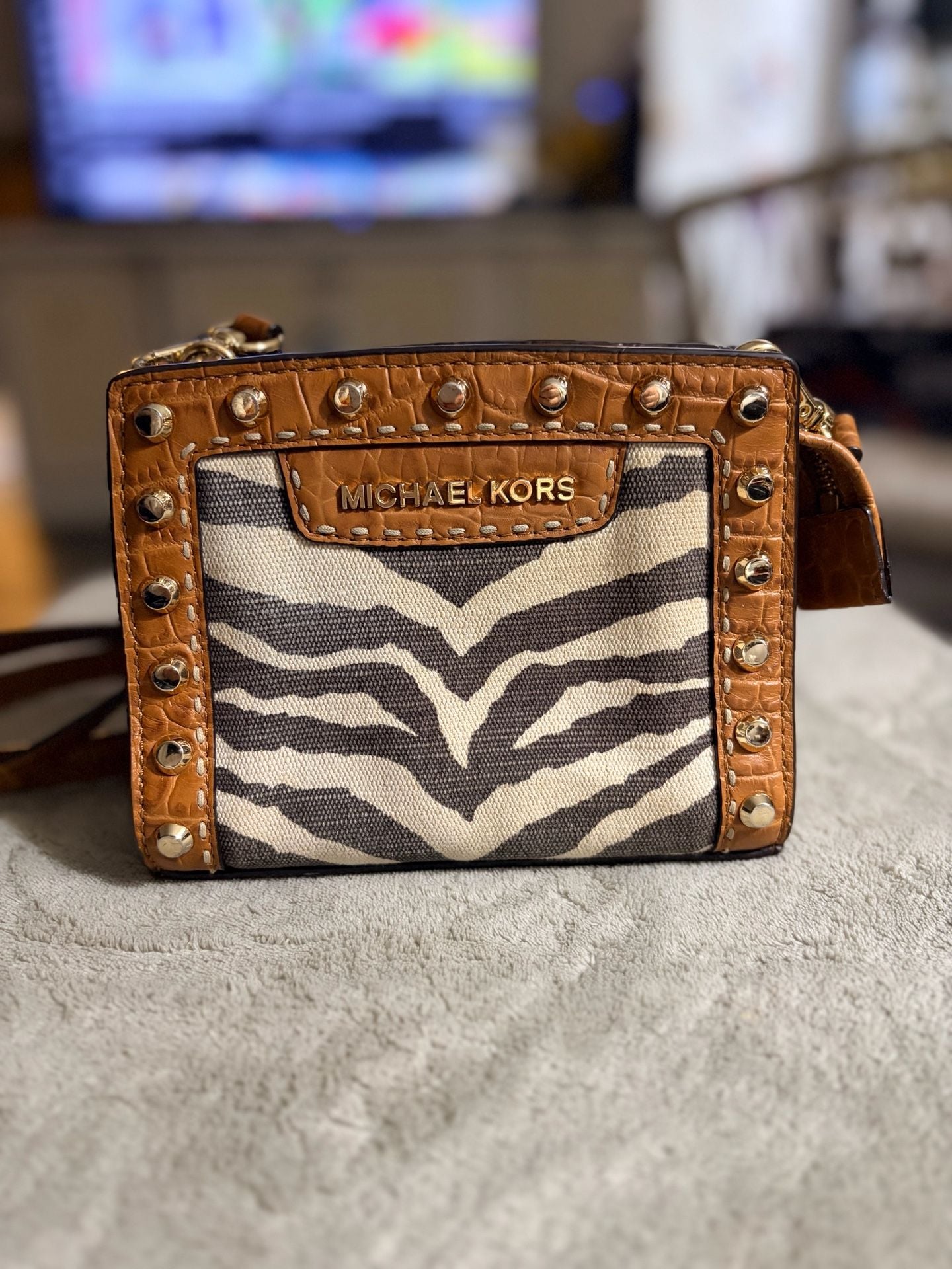 Michael Kors Zebra Print Canvas and Leather Crossbody Handbag 2