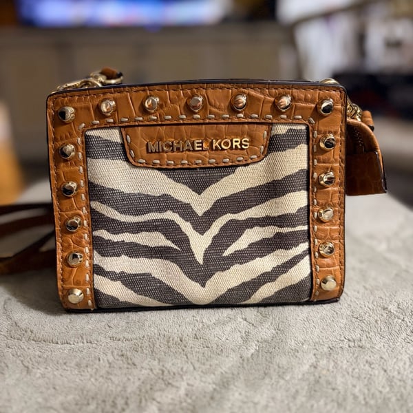 Michael Kors Zebra Print Canvas and Leather Crossbody Handbag