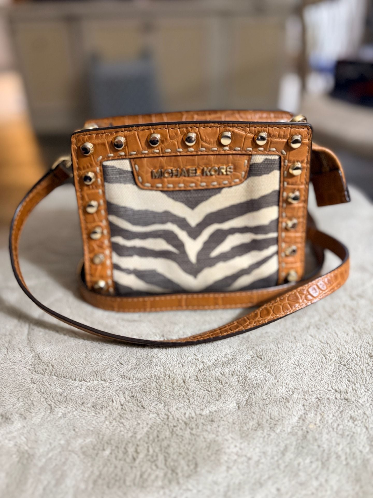 Michael Kors Zebra Print Canvas and Leather Crossbody Handbag 3