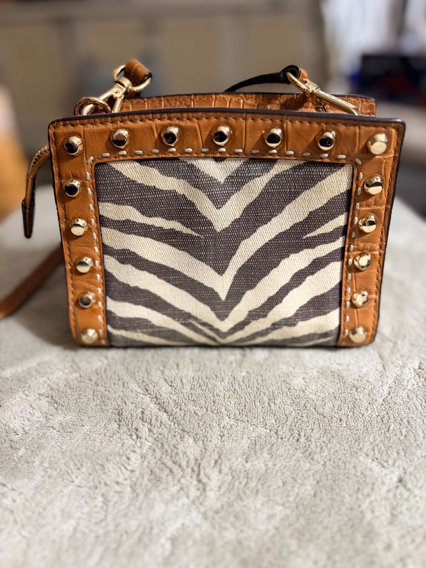 Michael Kors Zebra Print Canvas and Leather Crossbody Handbag 5