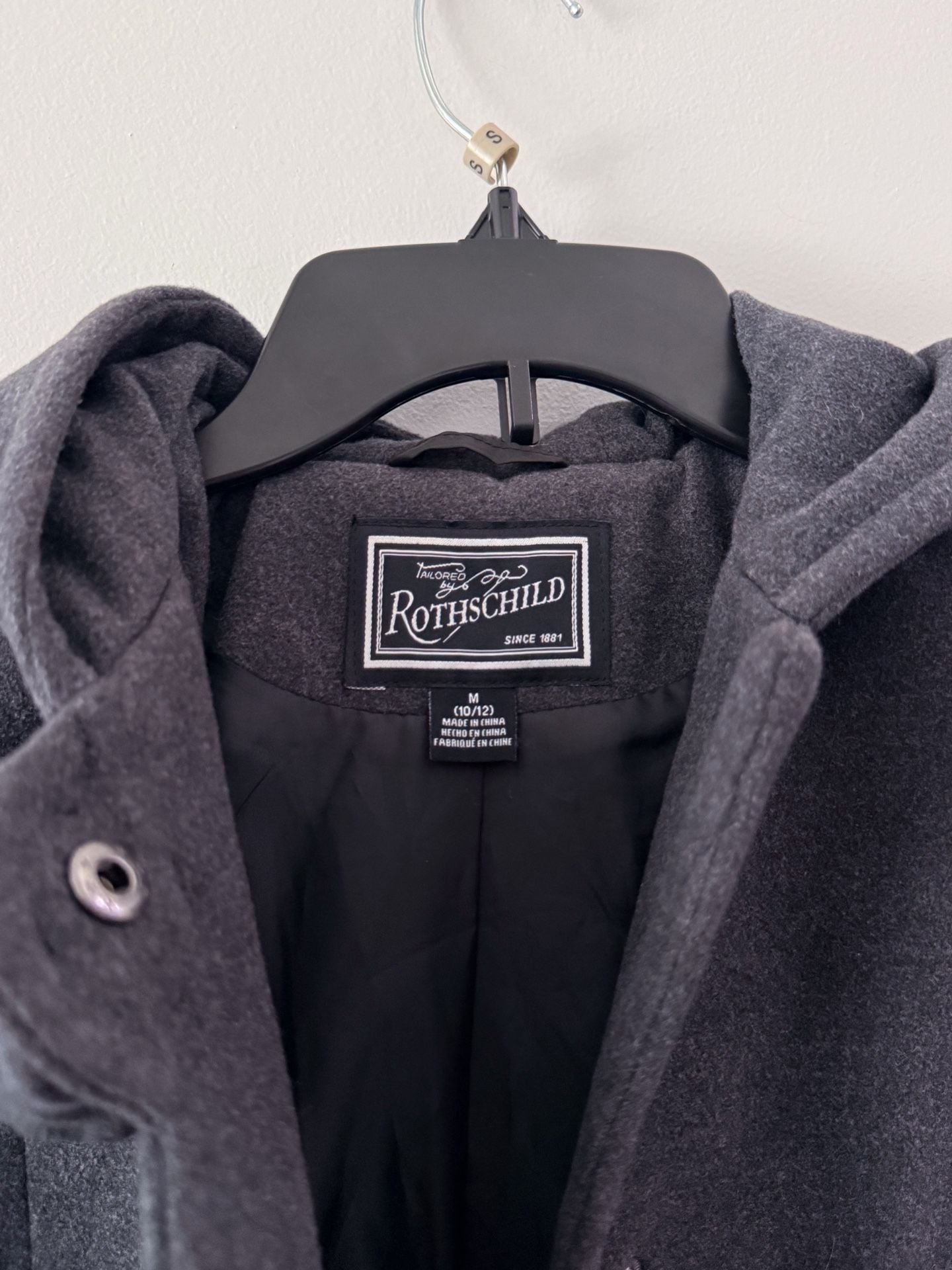 Rothschild Long Grey Hooded Faux Wool Rosette Buttons Dark Charcoal Girl's 14 6