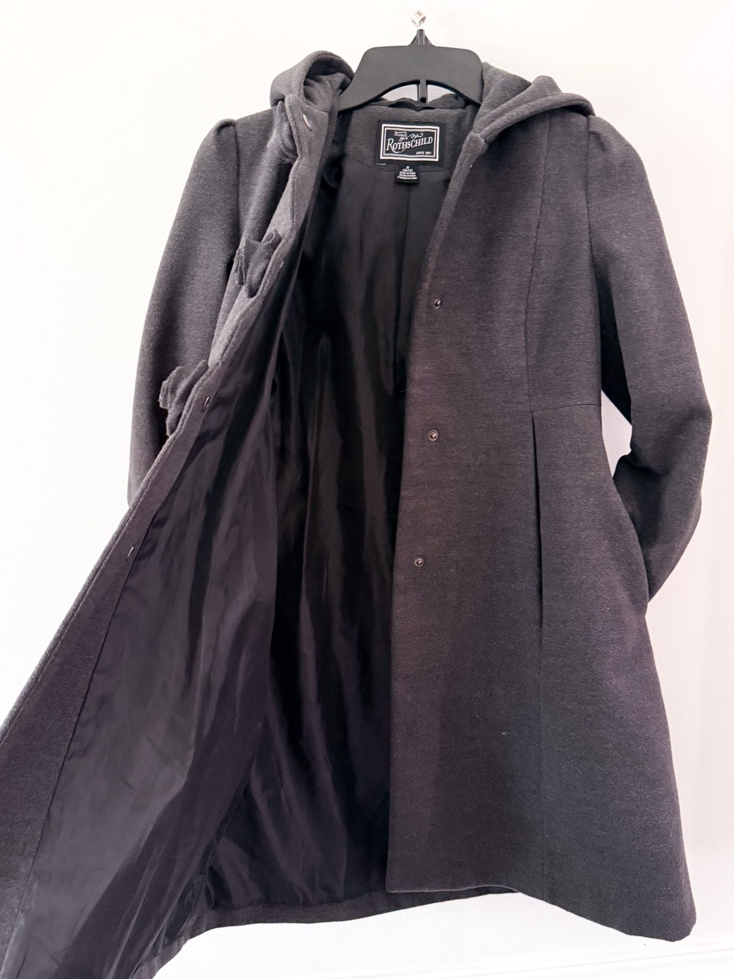 Rothschild Long Grey Hooded Faux Wool Rosette Buttons Dark Charcoal Girl's 14 7