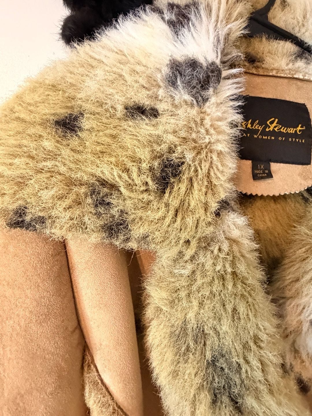 Ashley Stewart Faux Suede Coat Size 1X Brown Faux Fur Trim 4