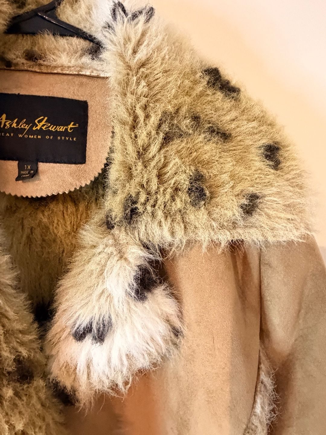 Ashley Stewart Faux Suede Coat Size 1X Brown Faux Fur Trim 5