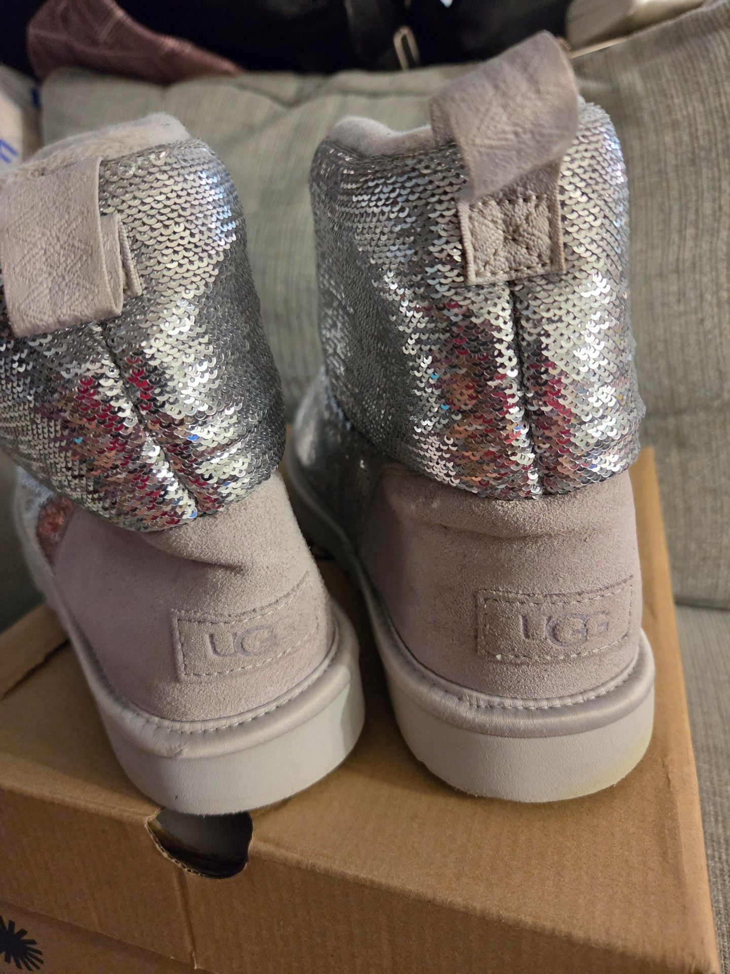 UGG Classic Mini Mirror Ball Boots Size 11 Silver Sequins 3