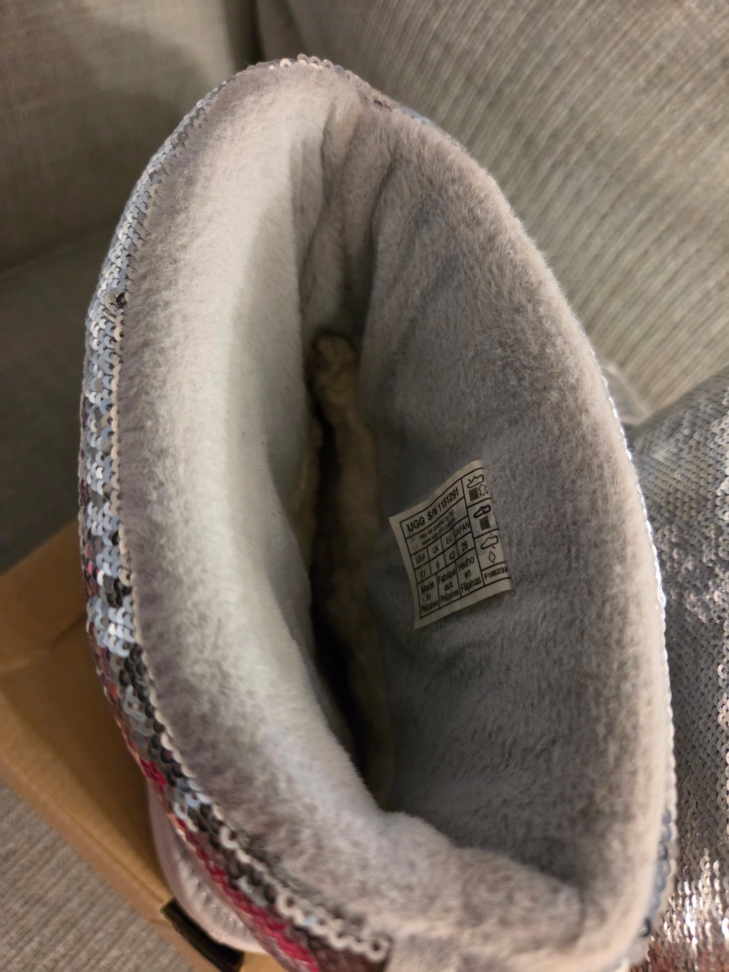 UGG Classic Mini Mirror Ball Boots Size 11 Silver Sequins 6