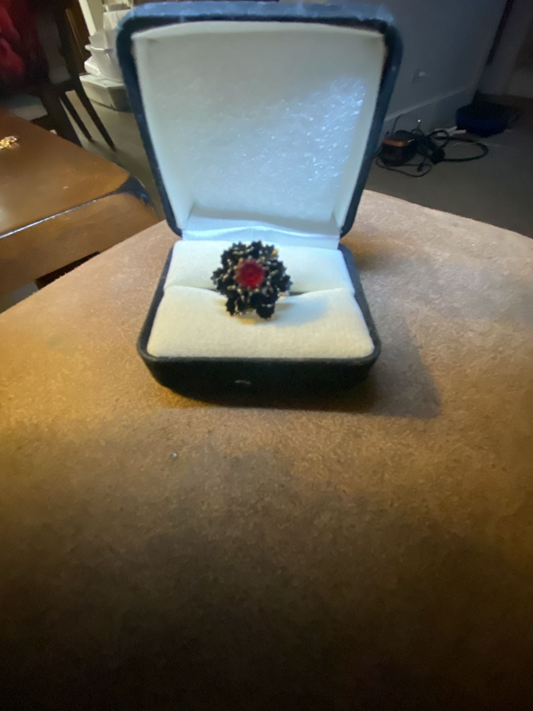 Vintage Bohemian Garnet Cluster Cocktail Ring Red and Black Stone 1