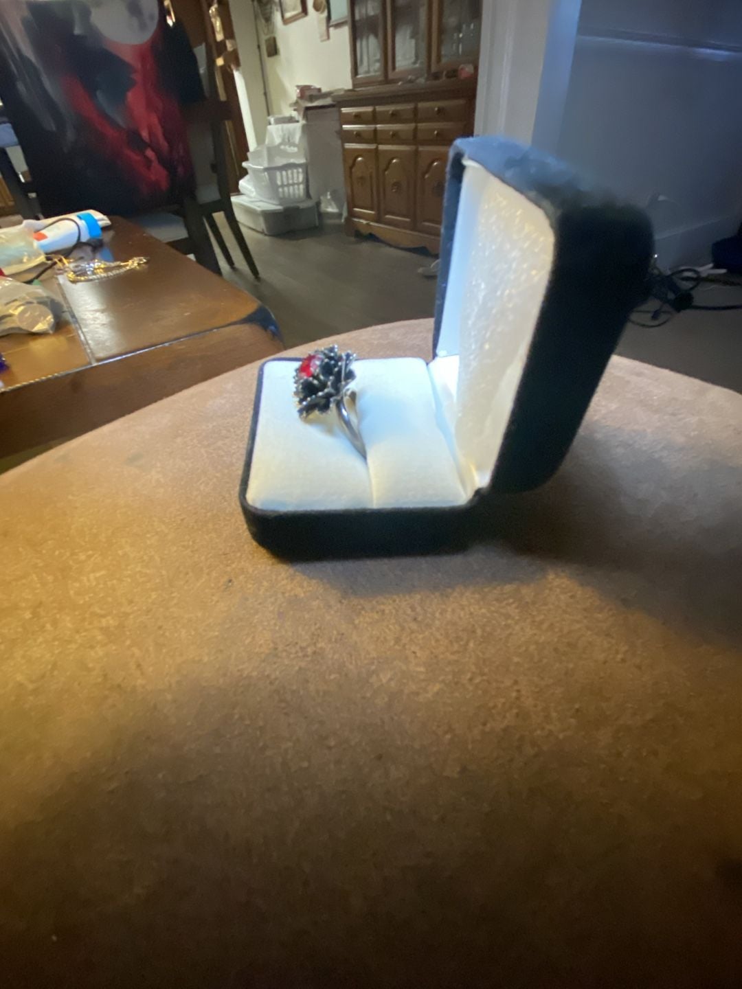 Vintage Bohemian Garnet Cluster Cocktail Ring Red and Black Stone 2