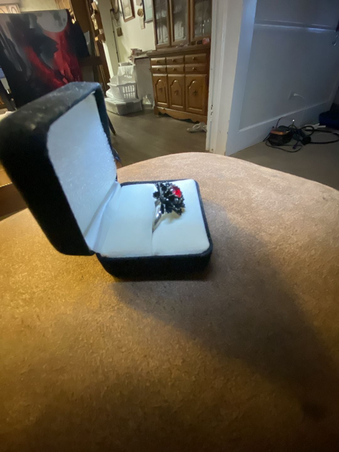 Vintage Bohemian Garnet Cluster Cocktail Ring Red and Black Stone 3