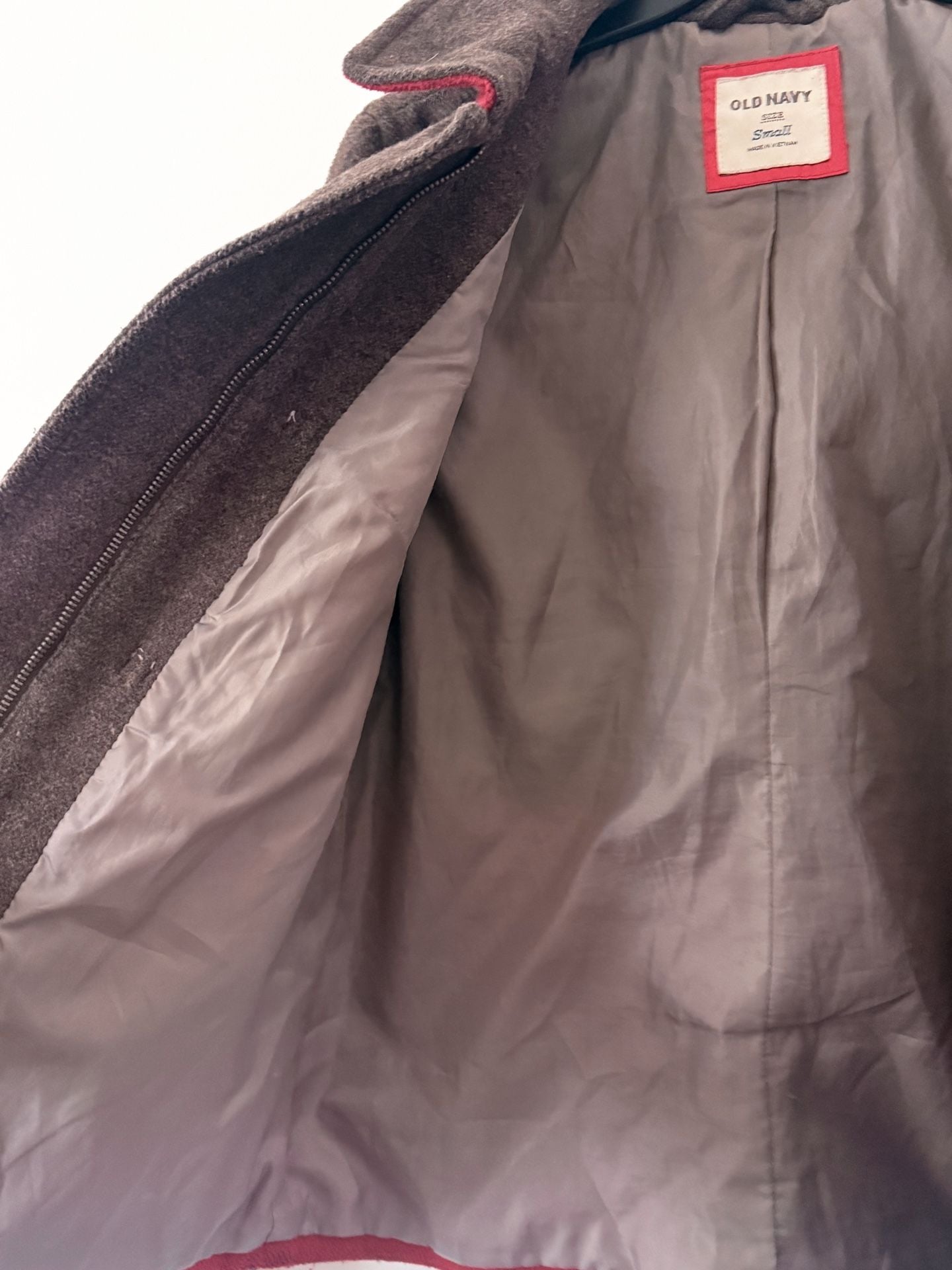 Old Navy Womens Wool Coat Hooded small Brown Red Colorblock Zip Front Jacket 5