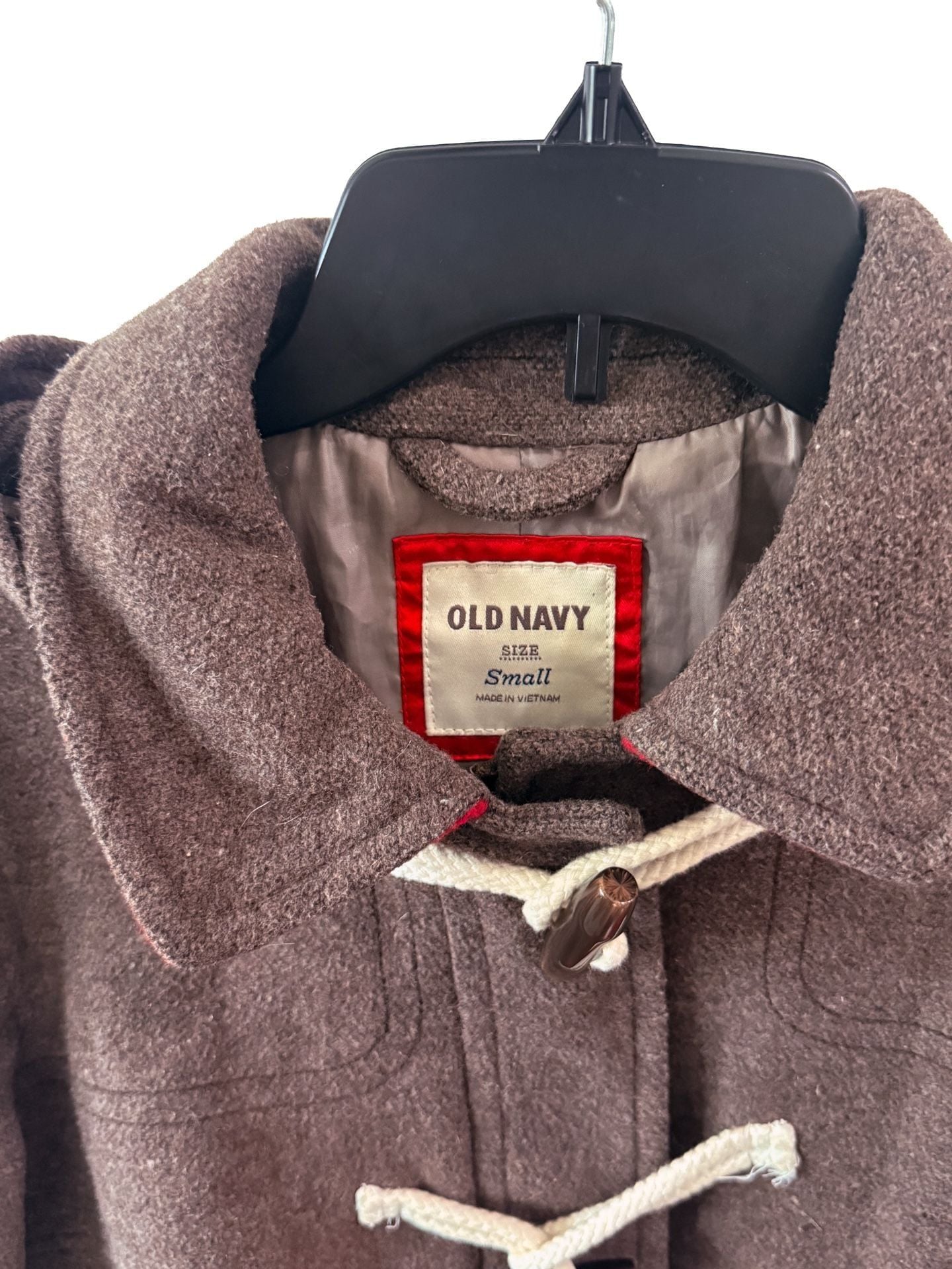 Old Navy Womens Wool Coat Hooded small Brown Red Colorblock Zip Front Jacket 4