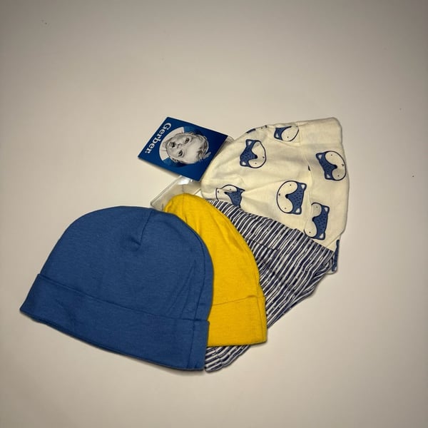 Gerber Baby Hat Set 4-Pack Blue Yellow White Stripe