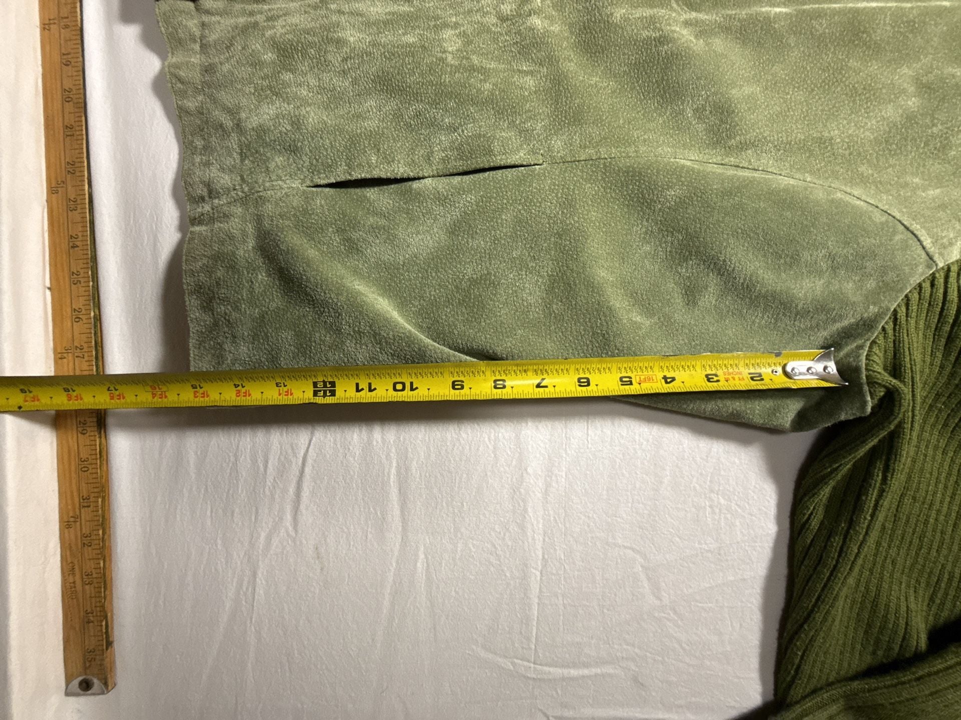 Live a Little Suede Leather Jacket Size 3X Green Knit Sleeves 7
