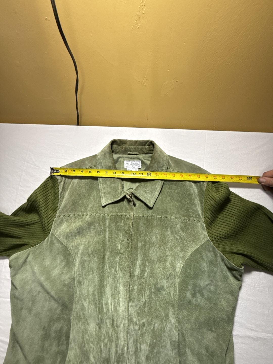 Live a Little Suede Leather Jacket Size 3X Green Knit Sleeves 9
