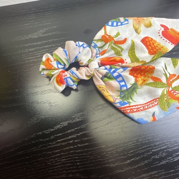 Anthropologie Tropical Tiger Pineapple Scarf Hair Scrunchie