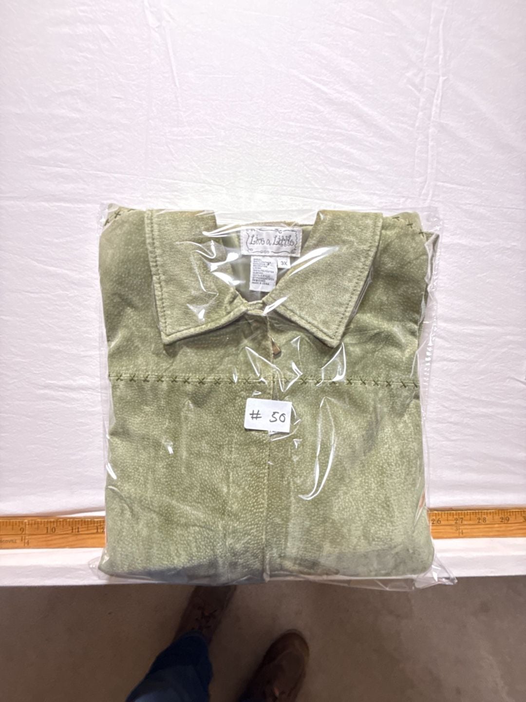 Live a Little Suede Leather Jacket Size 3X Green Knit Sleeves 15