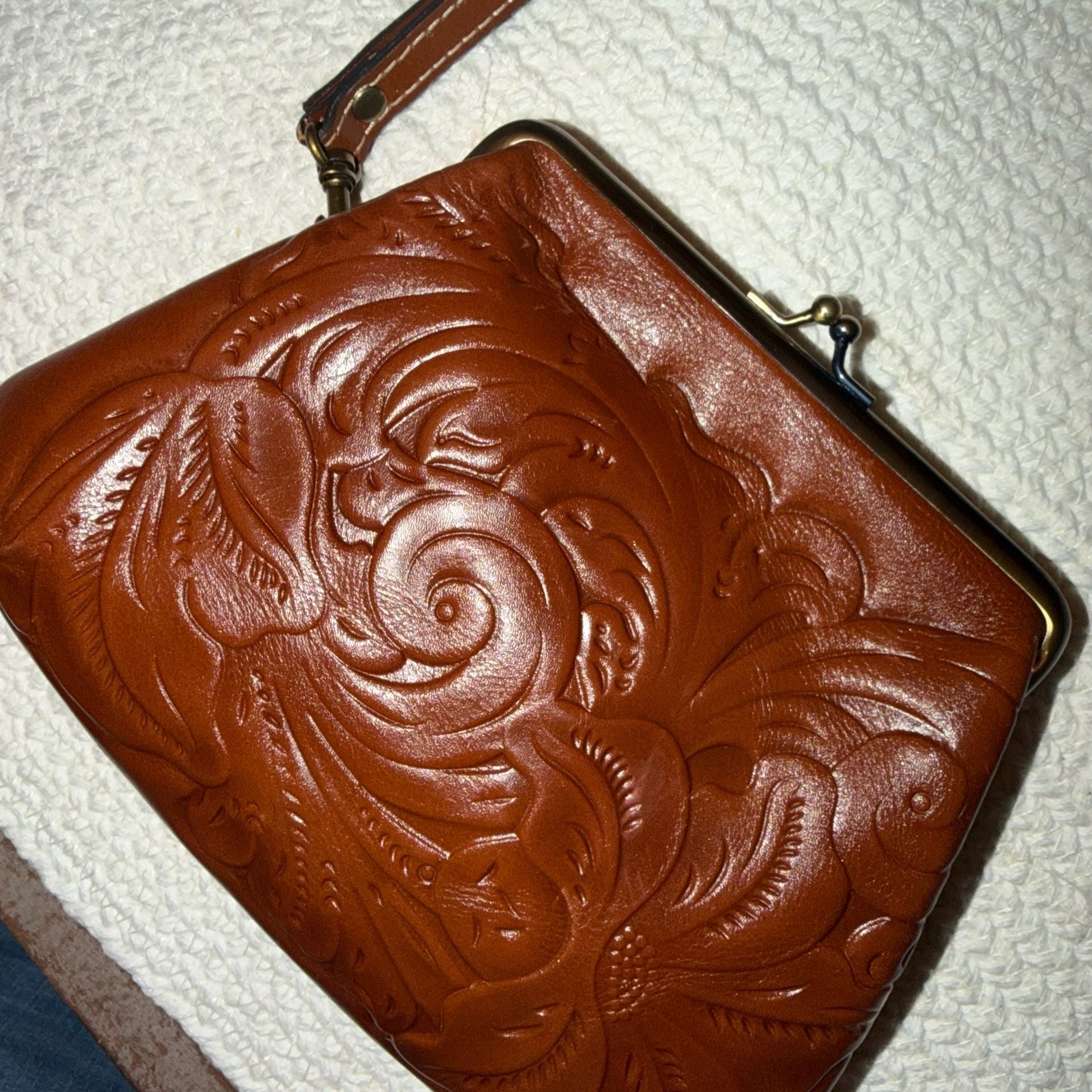 Patricia Nash Savena Tooled Leather Kiss-Lock Wristlet 14