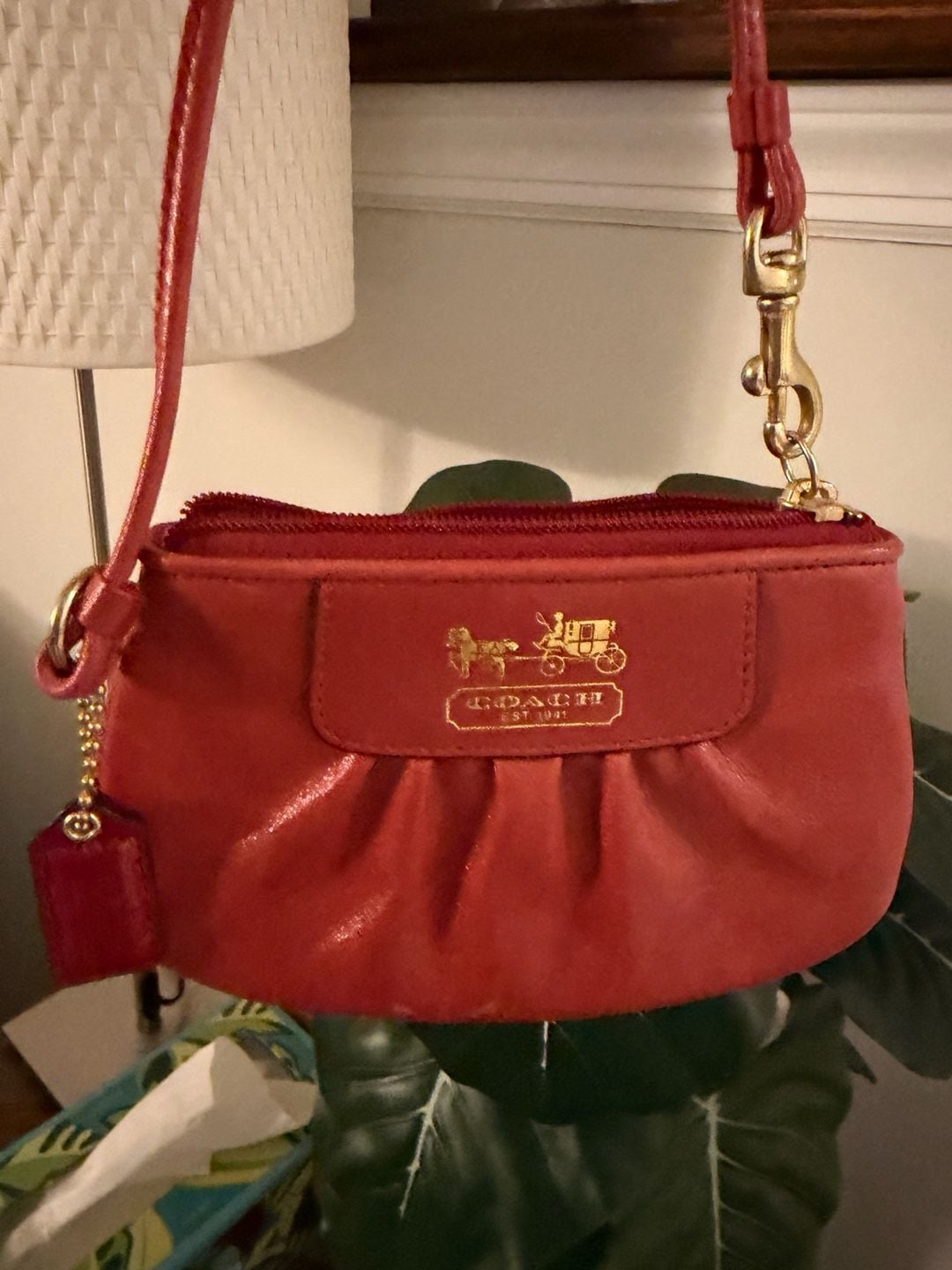 Coach Pleated Leather Wristlet Red Coin Purse 3