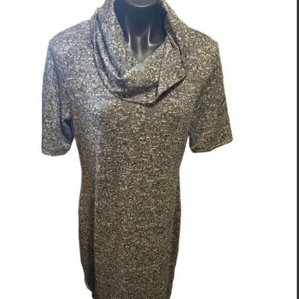 LOFT Cowl Neck Short Sleeve Knit Dress Size L Gray