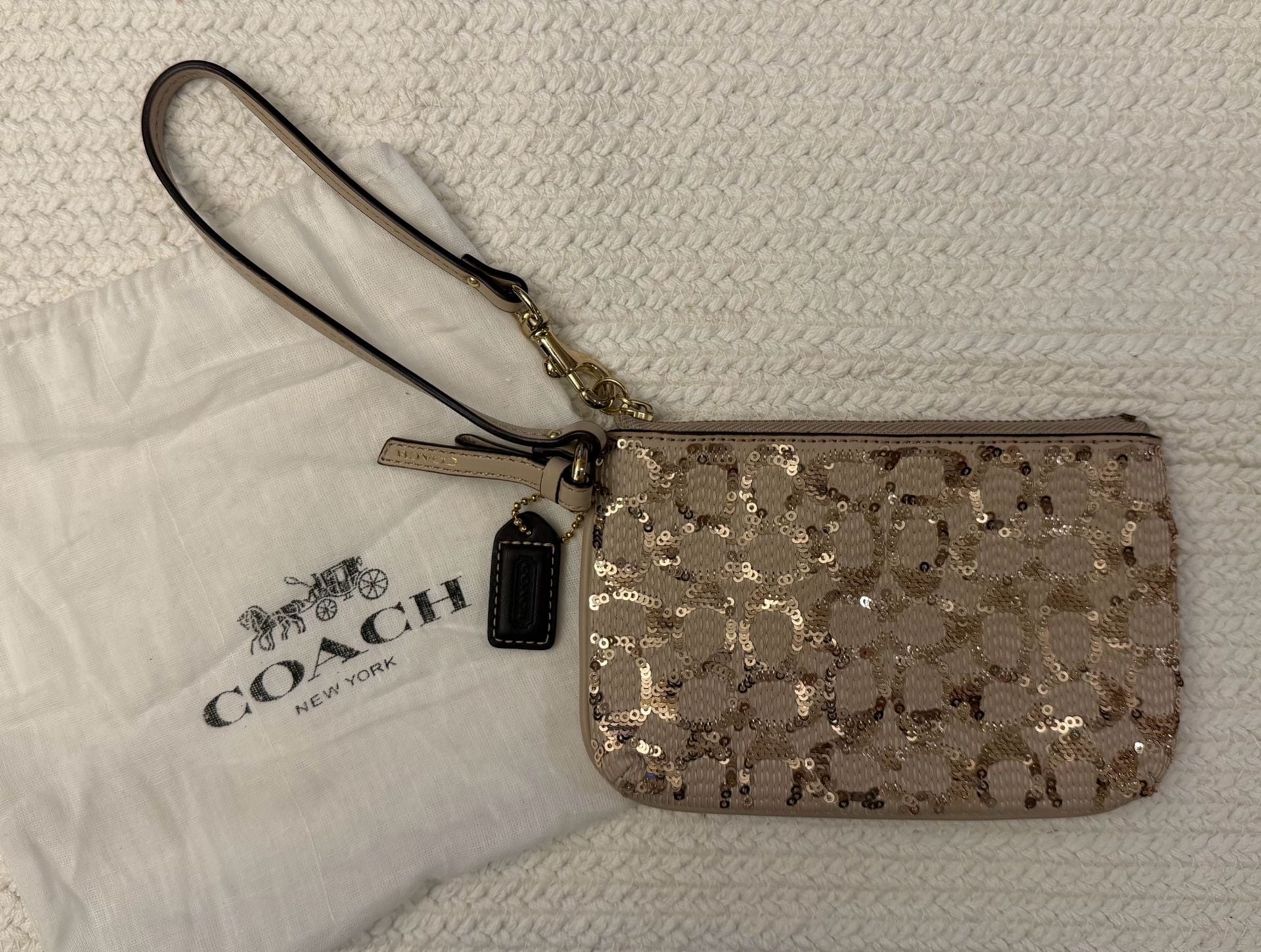 Coach Sequin Signature Zip Wristlet Light Khaki 2