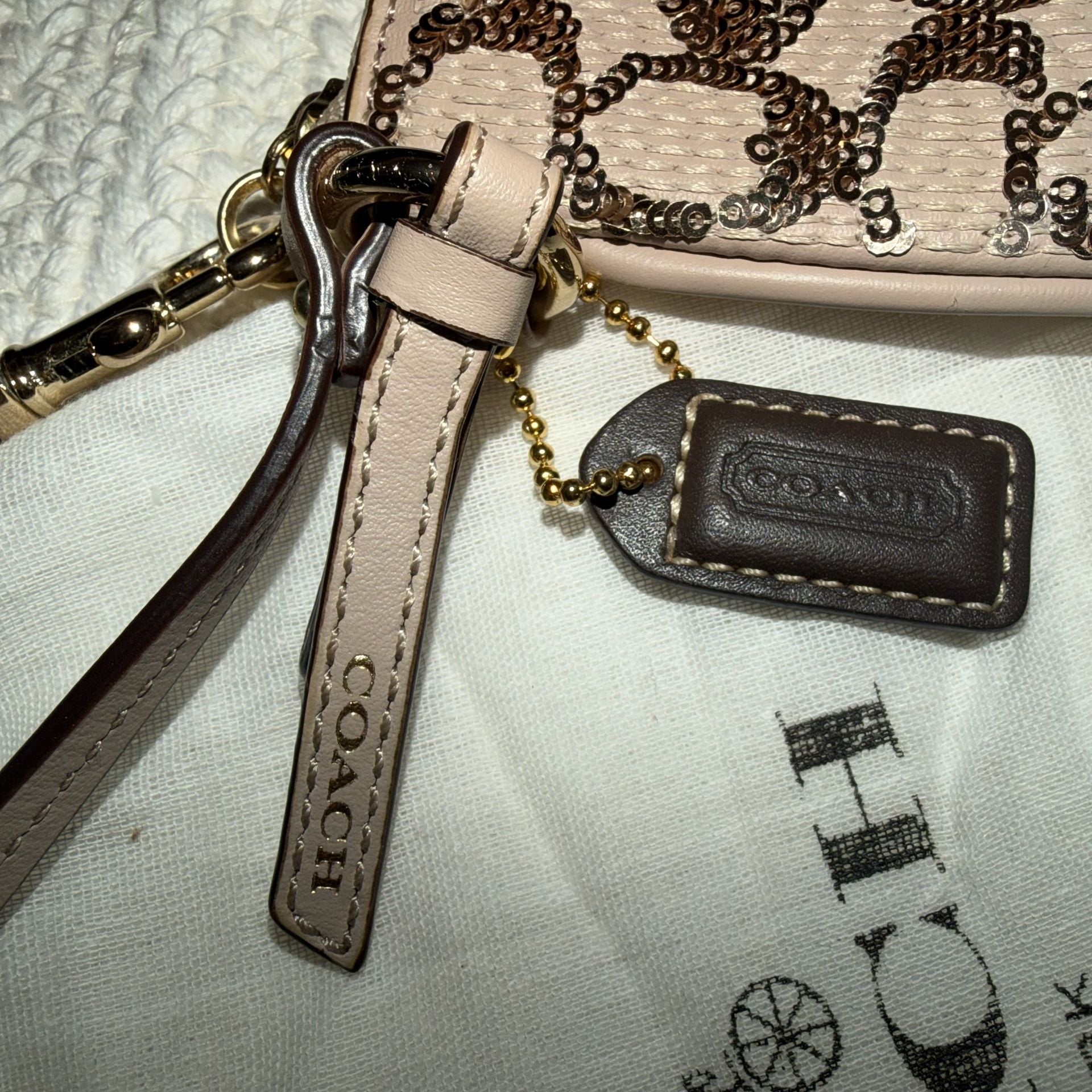 Coach Sequin Signature Zip Wristlet Light Khaki 3