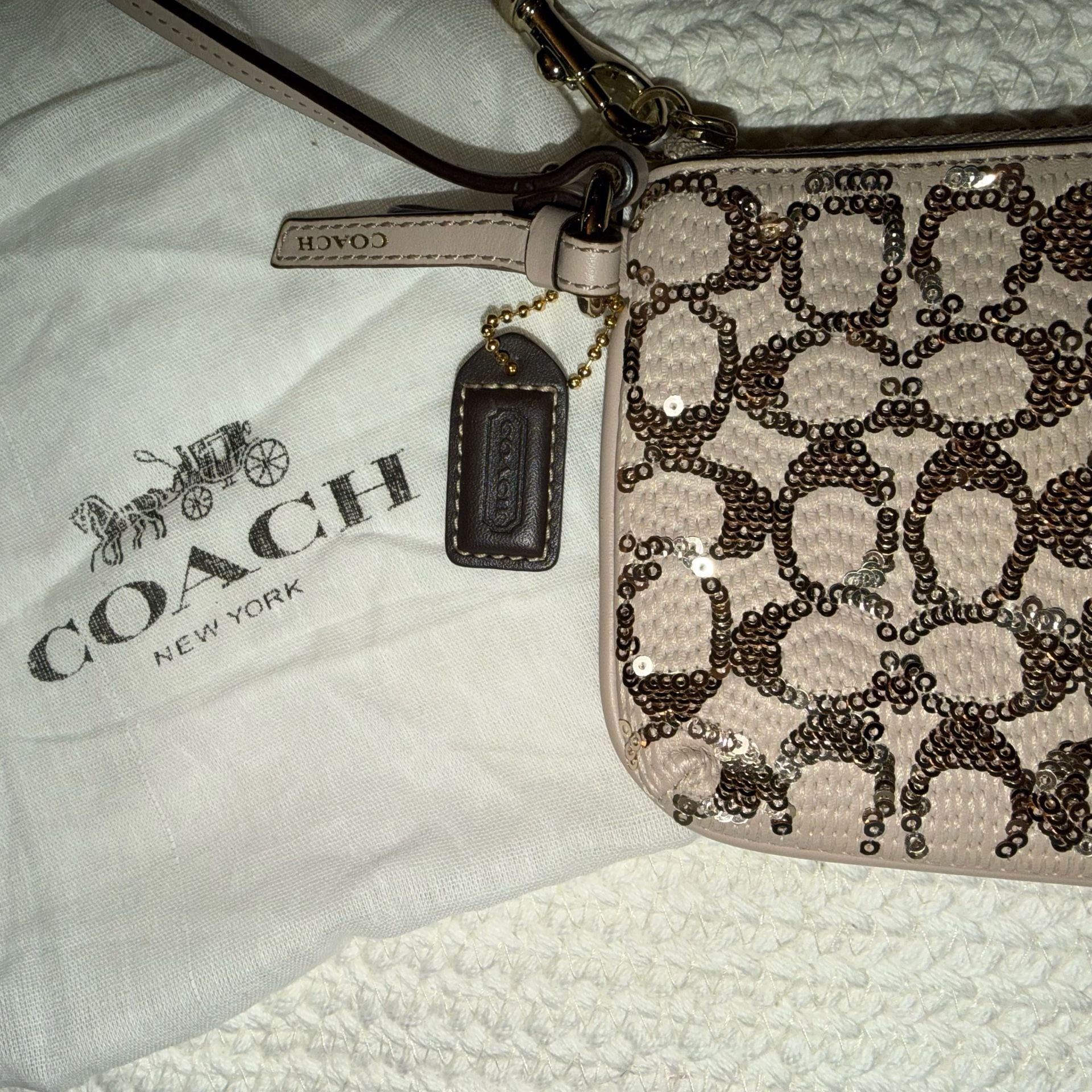 Coach Sequin Signature Zip Wristlet Light Khaki 5